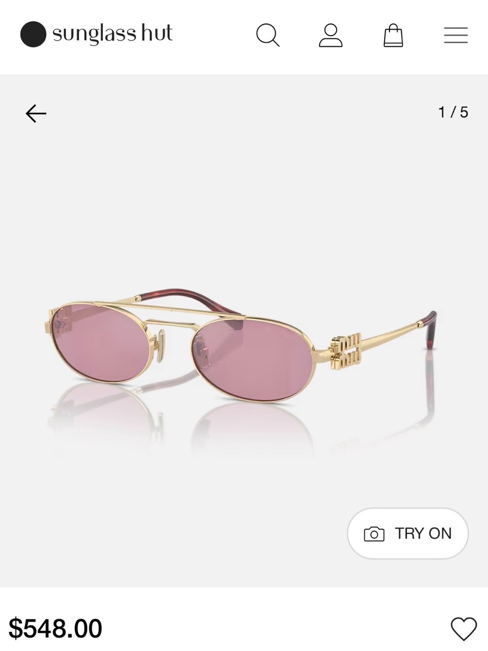 Miu Miu Gold Frame Sunglasses with Pink Lenses